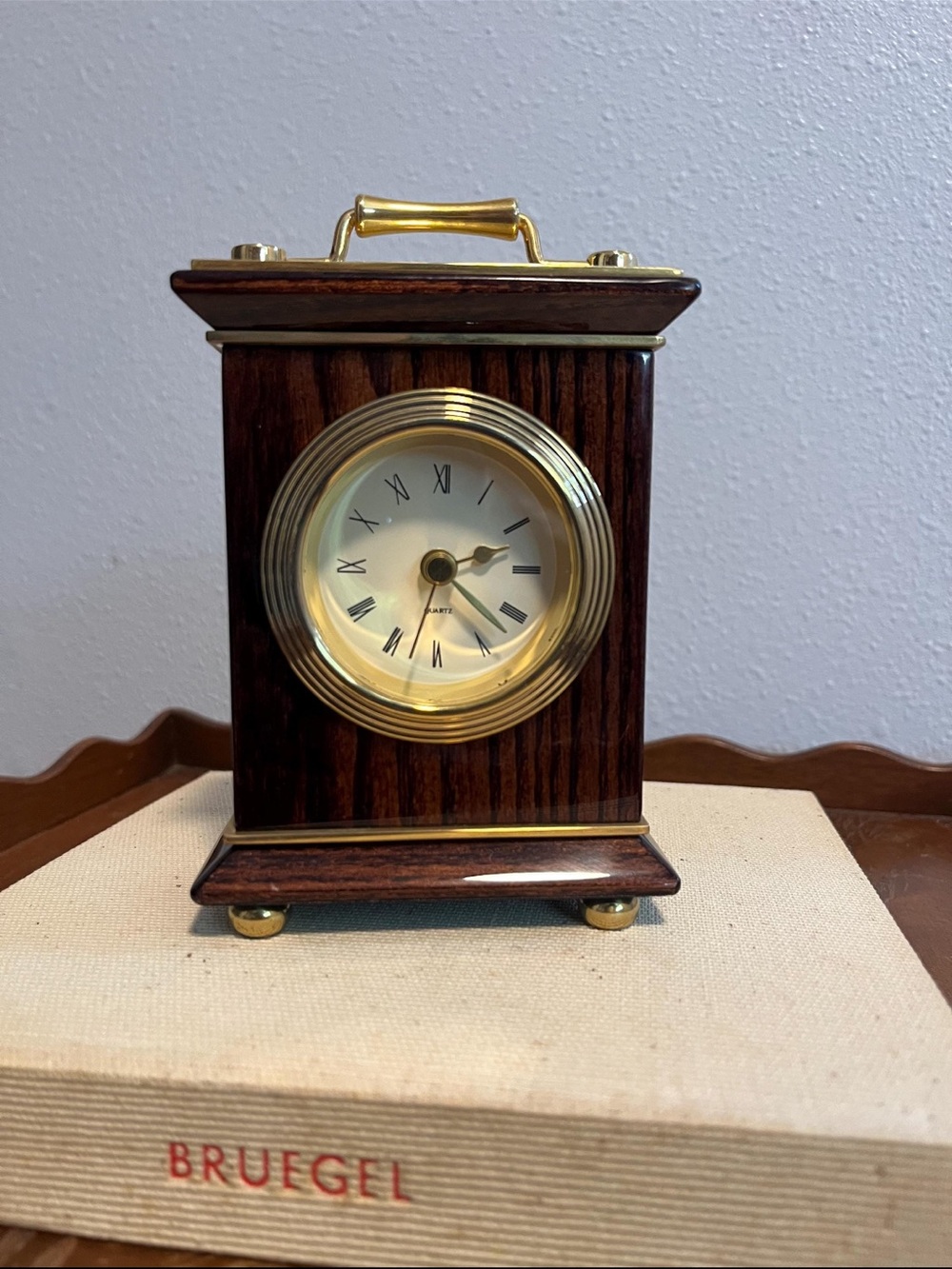 Vintage 90s Rosewood Desk Clock with Quartz Movement